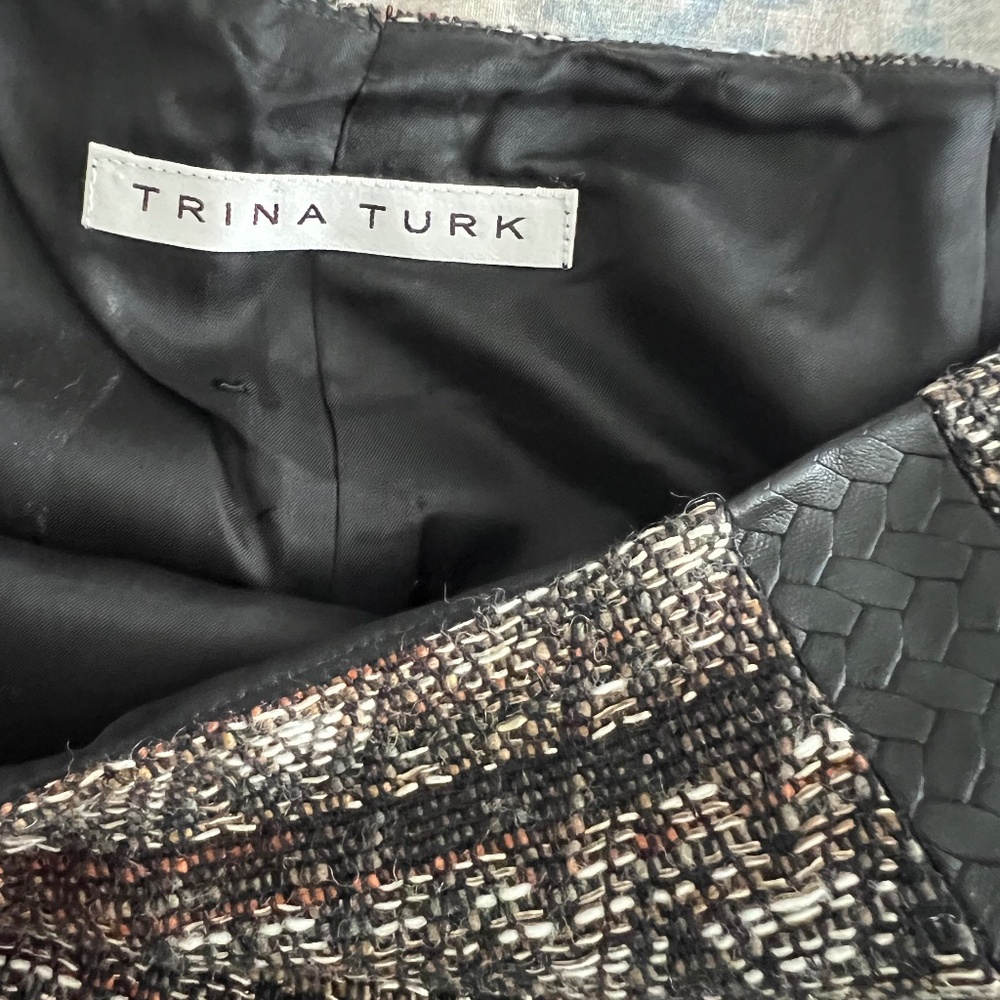 Trina Turk Brown Leather and Tweed Skirt, Size 2